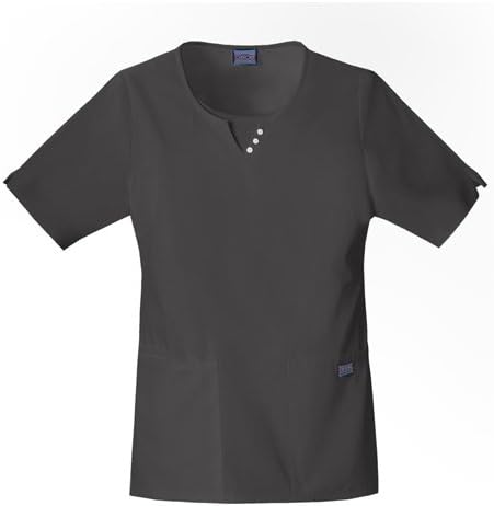 Cherokee Workwear Scrub Top Round Neck with Buttons Top Color Black (Small)