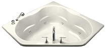 KOHLER K-1144-H-0 6060 Corner Whirlpool, White