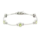 Sterling Silver .925 Genuine Peridot Stone Oval Link Tennis Bracelet