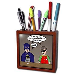  Rich Diesslins Funny General Cartoons - Super Hero Parody with Batman and Robin at the bar - Tile Pen Holders-5 inch tile pen holder