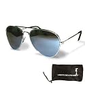 UB Silver Frame & Mirrored Lens Aviator with Drawstring Sunglass Pouch