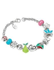 6" Sterling Silver Colorful Eleven Charms Diamond Girl Bracelet