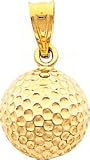 14K Yellow Gold Polished Golf Ball Charm Sports Jewelry