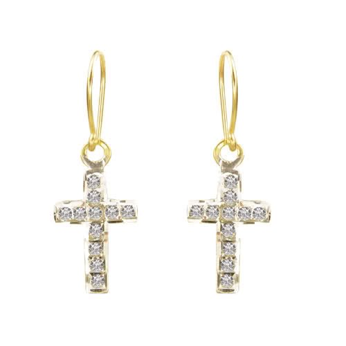 Diamond Fascination 14K Yellow Gold Diamond Accent Cross Dangle Earrings
