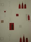 Kitchen Wallpaper. Red Soft White Grey Modern Wine Bottle and Glass. Fine DÃ©cor Heavyweight Textured Vinyl 13041