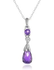 10k White Gold Teardrop Amethyst Diamond Pendant Necklace (0.01 ct, I-J Color, I2-I3 Clarity), 18"