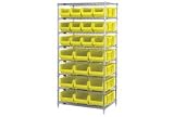36 X 24 X 74 Chrome Wire Shelving With 24 24D Bins Yellow