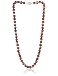 Sterling Silver Dyed Chocolate Freshwater Cultured Pearl A Grade 8.5-9mm Necklace, 20"