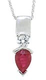 31ZpY16sCPL. SL160  0.75Ct Pear Shaped Genuine Ruby and Diamond Pendant in Satin Finish in 14Kt White Gold w/chain