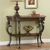 Entryway Console Sofa Table with Horse Head Accents and Floral Hand Painted Motif Top