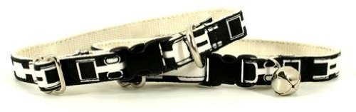 Designer Cat Collar - Mod Cat Breakaway Collar with Bell - Black/White - Small - Made in USA