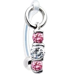 Pink Clear Zirconia Trio Drop Bioplast Intimate Piercing