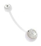 White Bioflex Belly Ring with Clear CZ for Pregnant Women - 14g - Sold Individually