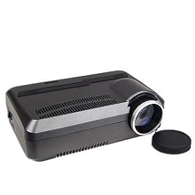 A+ Mini Projector: Goes from 21-80, weighs 3lbs, 7x4x2.5 dimensions, 50,000 bulb life!