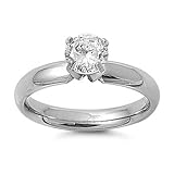 Stainless Steel Solitaire CZ Engagement Ring Sizes 5 to 11