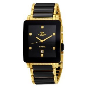 Oniss #ON604-MG1 Men's Prezioso-D Black Ceramic Collection Watch with Gold Trim