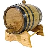 Oak Beverage Dispensing Barrel with Black Steel Bands: 1 Liter - Whiskey