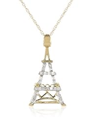 10k Gold Diamond Eiffel Tower Pendant Necklace (1/10 cttw, H-I Color, I2-I3 Clarity), 18"