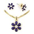 Gold White Metal with Clear Swarovski Crystal Set, Weight: 12.60gm - Purple Flower Gold White Metal with Clear Swarovski Crystal Set, Weight: 12.60gm - Purple Flower