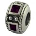Authentic Biagi CZ Birthstone Ring Bead Charm - February Amethyst CZ - .925 Sterling Silver - fits Pandora, Chamilia, Troll
