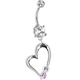  : Pink Crystal SWEETHEART Dangle Belly Ring