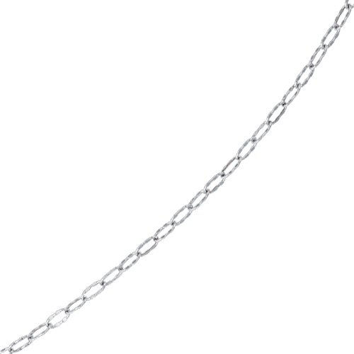 14K Necklace - 18 Inch White Gold Hammered Oval Link - JewelryWeb