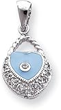 Reversible Pink And Blue Cubic Zirconia Enamel Heart Pocket Book/Purse Charm, Sterling Silver
