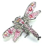 Pink Austrian Rhinestone Dragonfly Silver Tone Hair Claw