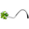 14K White Gold 3mm Peridot Green Cubic Zirconia Star Nose Ring