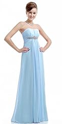 Strapless Floor Length Crystal Backless Lace-Up Crystals Chiffon Bridesmaid Dress/Prom Dress 