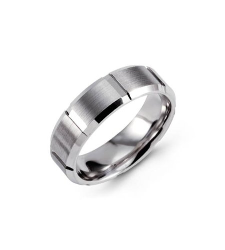 Modern Diamond Cut Ring 14k White Gold Wedding Band