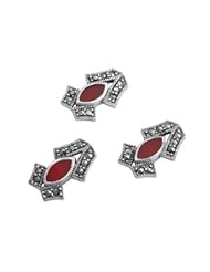 Sterling Silver Marquise Carnelian Vintage Style Marcasite Earring Pendant Set