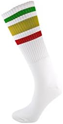 Knee High White/Rasta Socks (Size: 5 - 9) - Single Pair