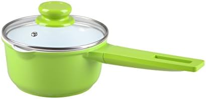 TAIFENG Nonstick Ceramic Cast Aluminum With Tempered Class Lid Sauce Pot,Green Milk Pan