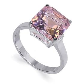 Sterling Silver Princess Cut Pink C Z Ring Size 5: Jewelry