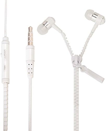 White zipper Stargazer Enterprises In-ear, Zipper Style, Tangle Free Earphones/Earbuds Headphones for Mobile Phone, White