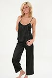 SALE Pajama Set Womens Cami Top Pants Black Lace Trim Set 8 10 L