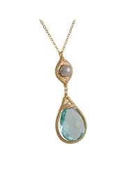 DANA KELLIN - Aqua Quartz Teardrop and Pearl Necklace