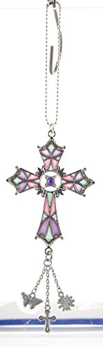 Purple Pink & Green Stained Glass Cross Ornament by Ganz