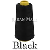 6000 Yards Black Sewing Thread All Purpose 100% Spun Polyester Spools Overlock Cone (Upholstery , Canvas , Drapery, Beading, Quilting) (Black)