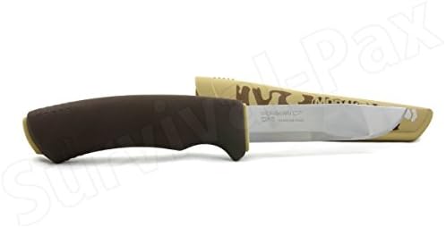 Mora of Sweden Knives 11832 Bushcraft Fixed Blade Knife with Desert Yellow Core Brown Textured Sure Grip Rubber Handles