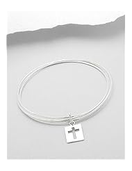 Cross Bangle Bracelet In 92.5 Sterling Silver
