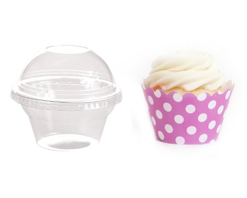 Dress My Cupcake Favor Dome Containers with Wrappers DIY Kit, Cherry Blossom Polka Dots, Set of 25