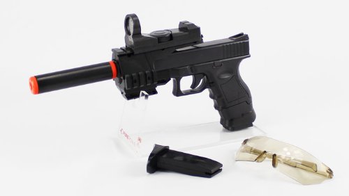 Spring Powered Full 1:1 Scale Glock Style Airsoft Gun with Silencer, Safety Glasses, EXTRA Magazine 200-FPS Airsoft Pistol Airsoft Gun