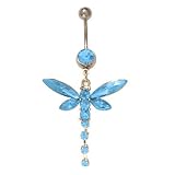 Dangling Dragonfly with Blue Jewels Belly Ring