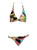 Split Multicolored Floral 2pc Bikini Banded Halter & Ring Side Bottom (Small)