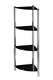 Premier Housewares 4 Tier Corner Shelf Unit with Black Glass Shelves and Chrome Frame, 101 x 31 x 31 cm