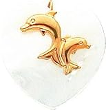 14K Gold Mother of Pearl Heart Dolphin 18 Necklace