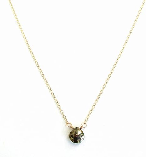 14K Gold Filled Pear Shaped Pyrite Tiny Drop Pendant Necklace (16"+2")