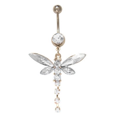 Dangling Dragonfly Belly Ring with Clear Jewels